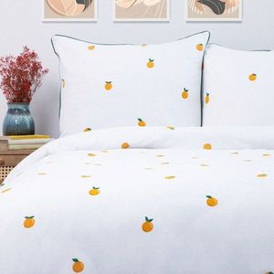Lenjerie de pat King Size, Orangie, Homla, 3 piese, 200x220 cm, bumbac, alb/portocaliu imagine