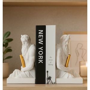 Set 2 suporturi de carti, Mauro Ferretti, Poseidon, 25.5x15x22.3 cm, polirasina, alb/auriu imagine