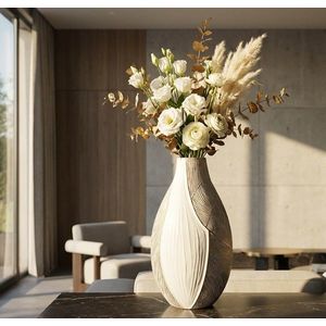 Vaza decorativa, Mauro Ferretti, Ho Chi Minh, 29.5x13.5x50 cm, polirasina, alb decolorat imagine