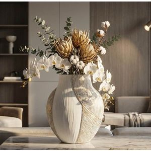 Vaza decorativa, Mauro Ferretti, Ho Chi Minh, 35x13.5x37.5 cm, polirasina, alb decolorat imagine