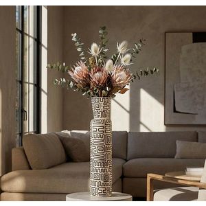 Vaza decorativa, Mauro Ferretti, Nairobi, 15.5x65 cm, polirasina, alb/negru imagine