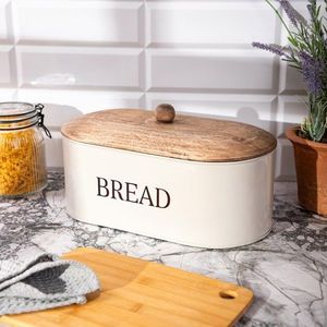 Cutie pentru paine Conti, Homla, 35x19x13 cm, inox/lemn, gri/natur imagine