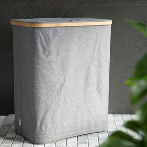 Cos de rufe Nellie, Homla, 45x30x55 cm, poliester/bambus, gri deschis/natur imagine