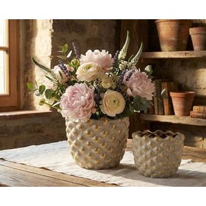 Set 2 ghivece, Mauro Ferretti, Pepipas, 23x18 cm, ceramica, gri/auriu imagine