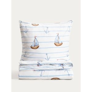 Lenjerie de pat dubla EC Isla, Homla, 160x200 cm, 3 piese, microfibra din poliester, alb/albastru imagine