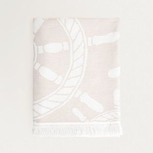 Prosop de plaja Ancora, Homla, 90x170 cm, bumbac, bej/alb imagine