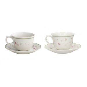Set 2 cesti cu farfurie pentru cafea, Nonna Rosa M, Brandani, 15x8 cm, portelan imagine