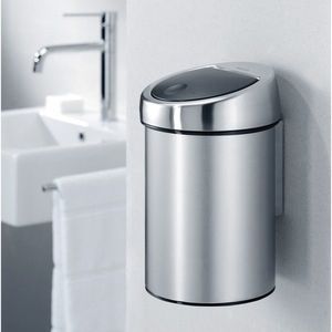 Cos de gunoi cu soft touch, Brabantia, Matt Steel, cu fixare de perete, 3 L, 18.4x18x28 cm, otel, argintiu imagine
