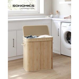 Cos de rufe Bamboo, Songmics, 54.5x34.5x61 cm, 100 L, bambus/MDF, bej imagine