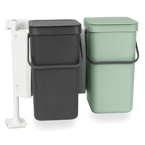 Cos de gunoi incorporat, Brabantia, Sort&Go, 2x12 L, 35x52x43 cm, polipropilena, gri inchis/verde jad imagine