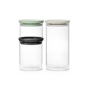 Set 3 recipiente depozitare, Brabantia, Stackable, 300 ml, 600 ml, 1.1 L, sticla borosilicata, gri inchis imagine