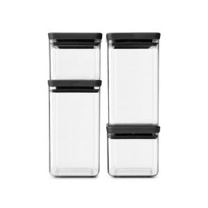 Set 4 recipiente depozitare, Brabantia, Tasty+, 2х700 ml, 2x1.6 L, plastic, gri inchis imagine