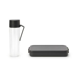 Set caserola pranz si sticla de apa 2 piese, Brabantia, Make&Take, 1.1 L, 500 ml, plastic, gri inchis imagine