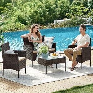 Set mobilier pentru gradina/terasa 4 piese, Lounge, otel/polietilena/sticla temperata, maro/grej imagine