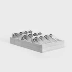 Set 12 recipiente pentru condimente si suport Forcina, Homla, 110 ml, 40x20x11 cm, bambus/sticla, natur/transparent imagine