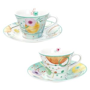 Set 2 cesti cu farfurie pentru ceai, Bollicine, Brandani, 15.5x7.5 cm, 200 ml, portelan imagine