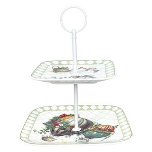 Platou etajat pentru prajituri, Wonderland, Brandani, 19x19x23.5 cm, portelan imagine