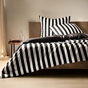 Lenjerie de pat dubla Rayas, Homla, 3 piese, 160x200 cm, microfibra din poliester, alb/negru imagine