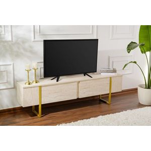Comoda TV, Nordure, Serenity, 180x50x30 cm, Travertin / Auriu imagine