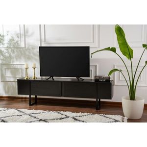 Comoda TV, Nordure, Serenity, 180x50x30 cm, Negru lemn / Negru imagine
