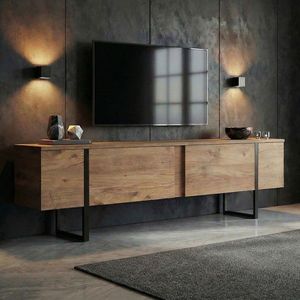 Comoda TV, Nordure, Onera, 180x50x30 cm, Pin Atlantic / Negru imagine