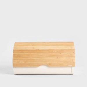 Cutie depozitare paine Rakel, Homla, 38x25x21 cm, metal/bambus, crem/natur imagine