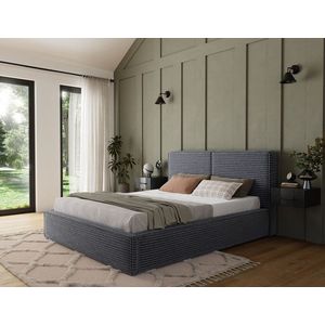 Pat tapitat cu somiera rabatabila si lada depozitare, 140x200 cm, ELTAP, Pesillo, metal/poliester, gri inchis imagine