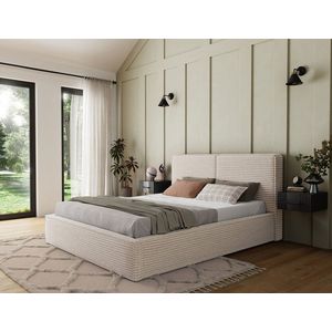 Pat tapitat cu somiera rabatabila si lada depozitare, 140x200 cm, ELTAP, Pesillo, metal/poliester, bej deschis imagine