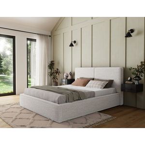 Pat tapitat cu somiera rabatabila si lada depozitare, 160x200 cm, ELTAP, Pesillo, metal/poliester, alb imagine