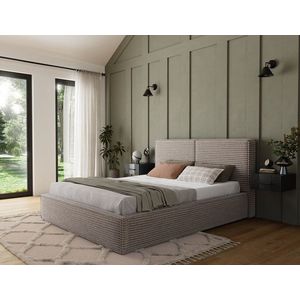 Pat tapitat cu somiera si lada depozitare, 140x200 cm, ELTAP, Pesillo, lemn/poliester, bej inchis imagine