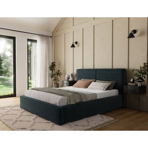 Pat tapitat cu somiera si lada depozitare, 160x200 cm, ELTAP, Pesillo, lemn/poliester, verde inchis imagine