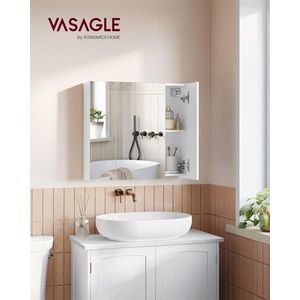 Dulap de baie cu oglinda, Vasagle, 60x15x55 cm, montare pe perete, PAL/sticla, alb imagine