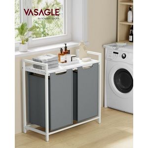 Cos de rufe cu doua compartimente, Vasagle, 73x33x72 cm, 2 x 46 L, MDF/tesatura Oxford, alb/gri deschis imagine