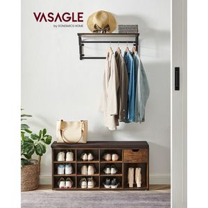 Bancheta cu pantofar, Vasagle, 11 compartimente, 104x30x48 cm, PAL/MDF, maro rustic imagine