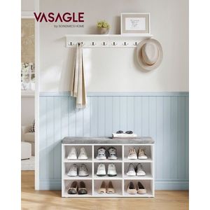 Bancheta cu pantofar, Vasagle, 9 compartimente, 104x30x48 cm, PAL, alb/gri imagine