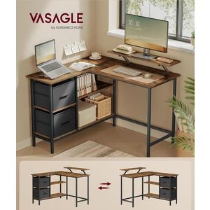 Birou de colt L-Shaped, Vasagle, design reversibil, 105x115x89.5 cm, PAL/otel, maro rustic imagine