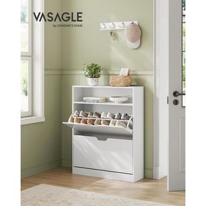 Pantofar cu 2 usi, Vasagle, 11-16 perechi pantofi, 80x24x102 cm, PAL/MDF, alb cloud imagine