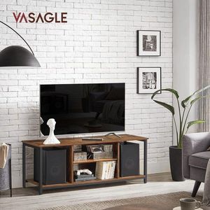 Comoda TV Industrial, Vasagle, 120x40x50 cm, PAL/otel, maro rustic/negru imagine