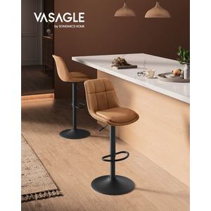 Set 2 scaune de bar, Vasagle, rotativ, 44x48x90-112 cm, piele ecologica/otel cromat, caramel imagine