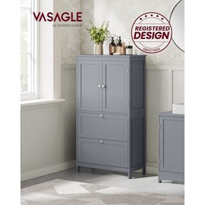 Dulap de baie cu raft reglabil si 2 sertare, Vasagle, 60x30x110 cm, MDF/PAL, gri dove imagine
