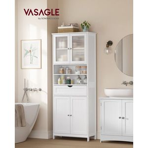 Dulap inalt de baie cu usi acrilice si sertar, Vasagle, 60x30x170 cm, MDF, alb imagine