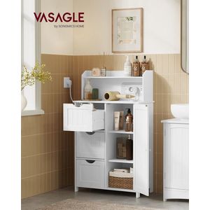 Dulap pentru baie cu priza si porturi USB, Vasagle, 60x30x100 cm, MDF, alb cloud imagine