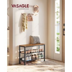 Pantofar cu 3 rafturi Industrial, 75x28x53 cm, PAL/otel, maro rustic imagine