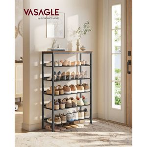 Pantofar cu 6 rafturi Industrial, 75x28x114 cm, PAL/otel, maro rustic imagine