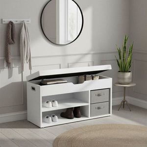 Bancheta cu spatiu de depozitare si pantofar, Vasagle, 80x30x44 cm, PAL/poliuretan, alb imagine