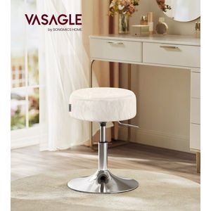 Taburet reglabil pentru masa de machiaj, Vasagle, rotativ, 38.5x45.5-57.5 cm, piele ecologica/otel, crem imagine