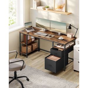 Birou, Vasagle Office, 160x60x76 cm, PAL/otel, maro rustic imagine