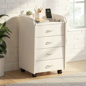 Masuta cu roti / dulap de birou Pronti, Inter Link, 40x36x65 cm, MDF, alb imagine