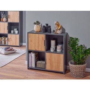 Corp biblioteca Pepeto 2T, Inter Link, 77x30x77 cm, lemn, antracit/stejar imagine