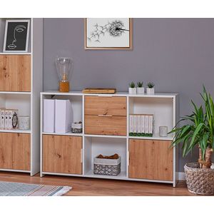 Comoda Pepeto 2T2S, Inter Link, 120x30x77 cm, lemn, alb/stejar imagine